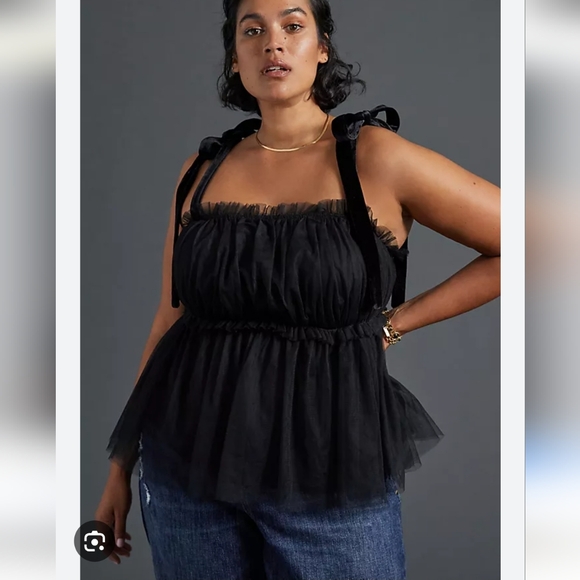 Sunday in Brooklyn Tops - Anthropologie Velvet Tule Tank Black Fairy Witchy Rock Punk Babydoll Grunge 3X